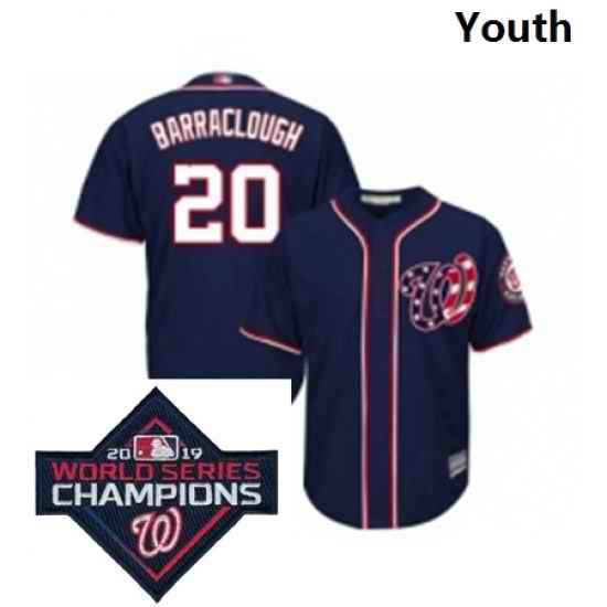 Youth Washington Nationals 20 Kyle Barraclough Navy Blue Alternate 2 Cool Base Baseball Stitched 2019 World Series Champions Patch Jersey
